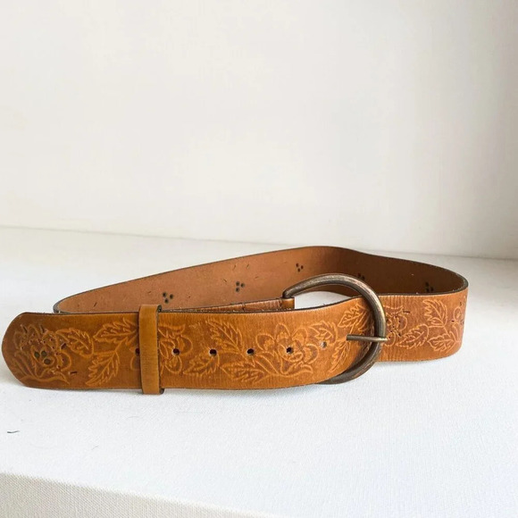 NEXT Wide Leather Floral Handtooled Oval Buckle Belt main image 5